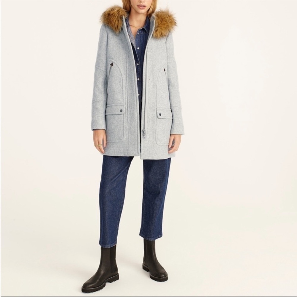 J. Crew Chateau Parka in Italian stadium-cloth wool Gray Coat Size 0 - Picture 2 of 12